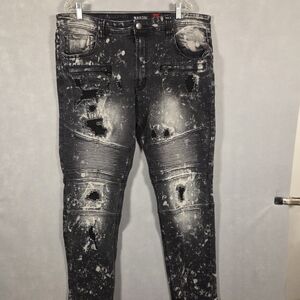 Men's Makobi distressed slim fit ribbed biker details (O380)